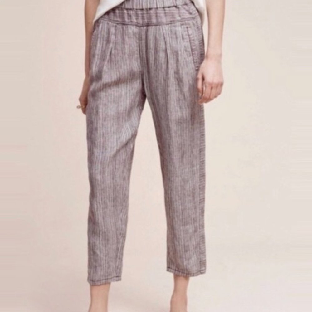 anthropologie cropped linen trousers
